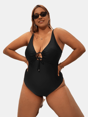Knot Front Cut Out Solid One Piece Swimsuit