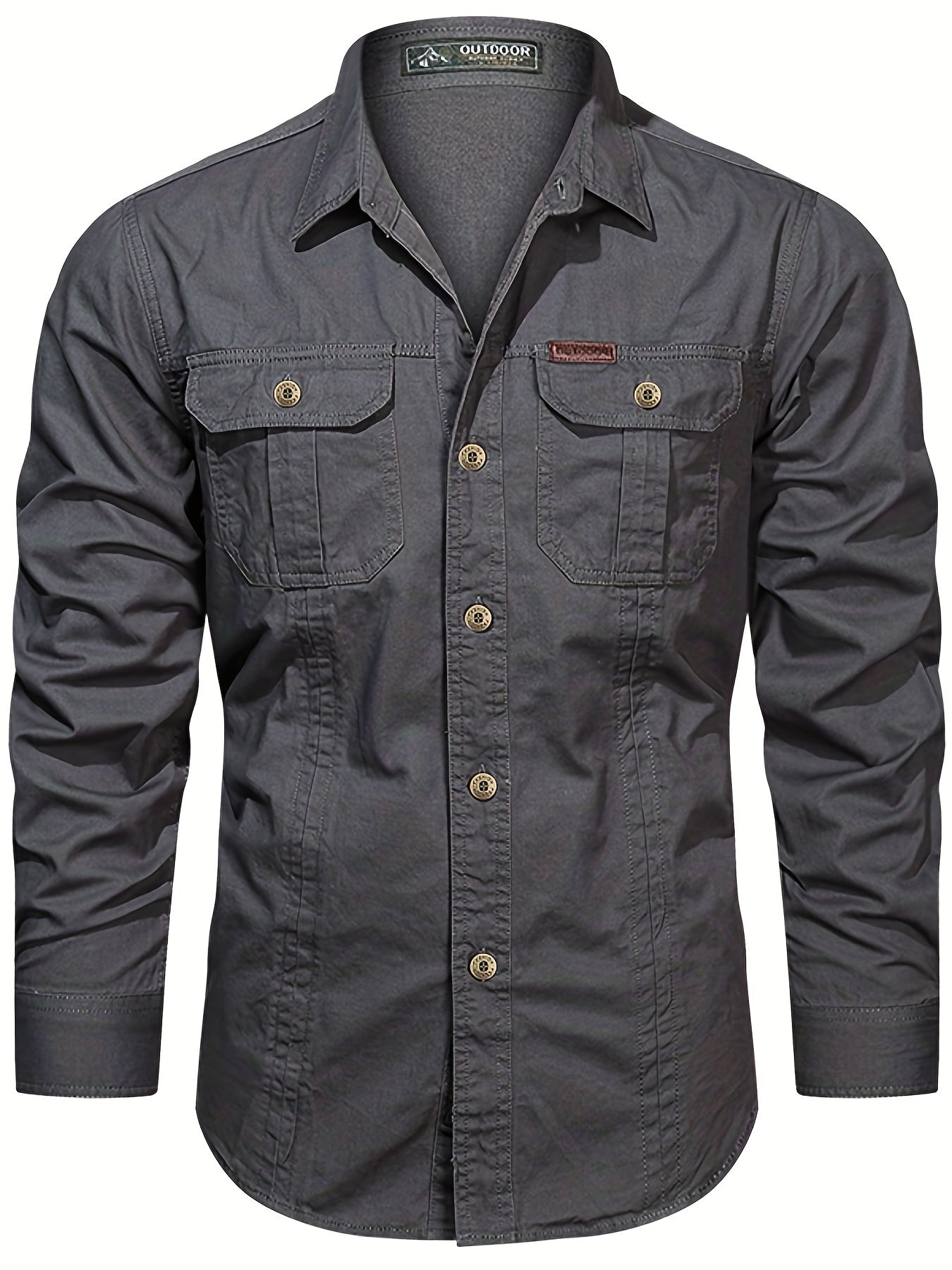 Men's Long Sleeve Cargo Shirt with Pockets for Spring Autumn