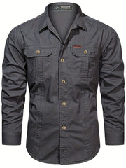 Men's Long Sleeve Cargo Shirt with Pockets for Spring Autumn