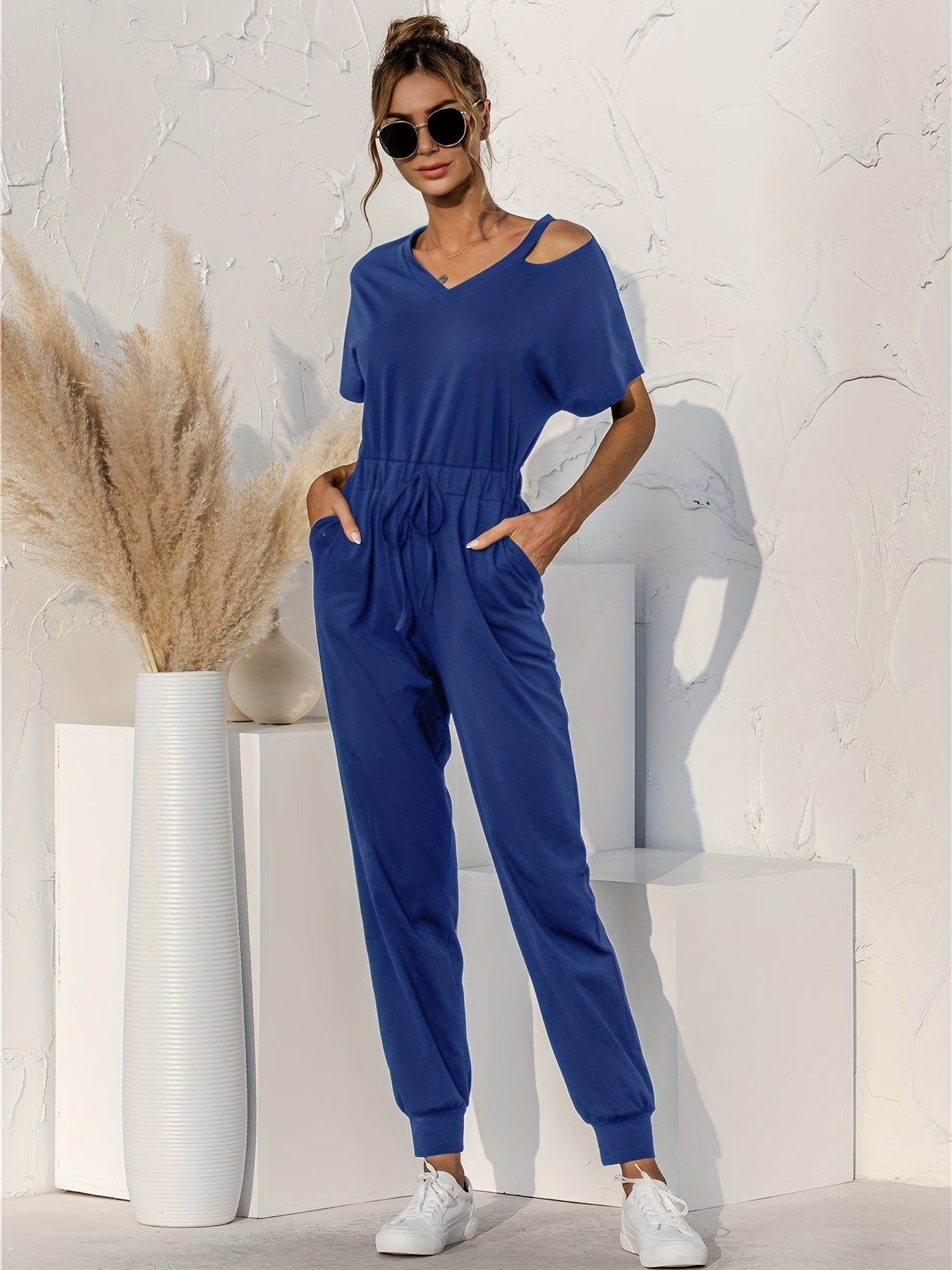 Cold Shoulder Drawstring Jumpsuit for Women