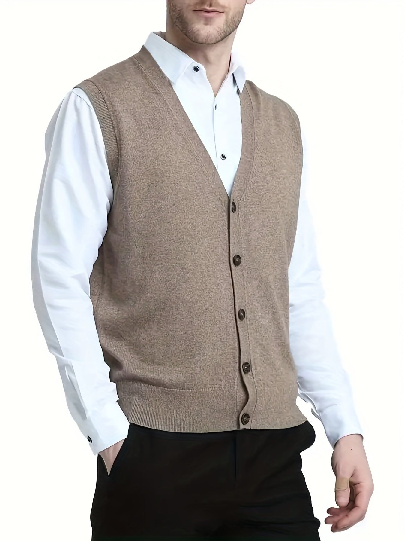 Vintage Style V Neck Button Up Cardigan Vest for Men
