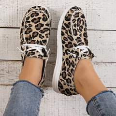 Leopard Print Canvas Shoes Lace Up Lightweight Outdoor Loafers