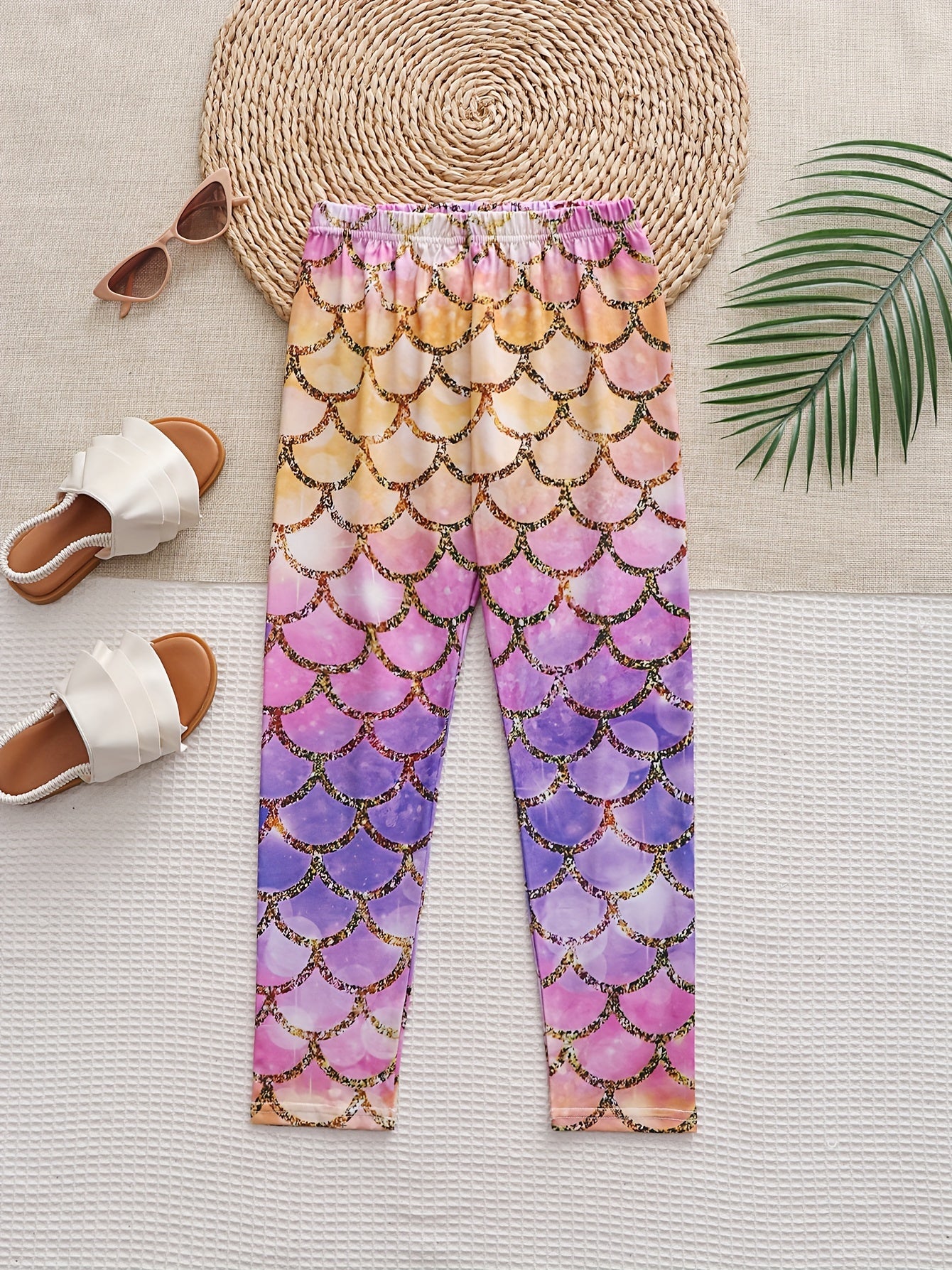 Girls Fish Scale Leggings Gradient Activewear for Sports Running Jogging Gift