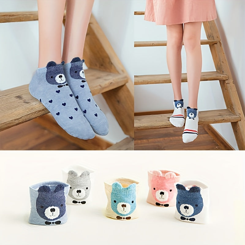 5 Pairs Cartoon Bear Print Socks Women's Stockings