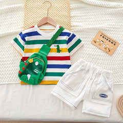 Boys Dinosaur Striped Outfit T-shirt & Shorts Set