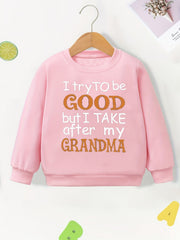 Grandma Loves Me Graphic Print Crew Neck Sweatshirt for Toddler Girls