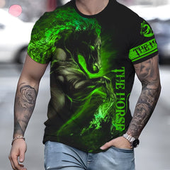 3D Horse Print Tee Men's Street Style Stretch Round Neck T-shirt