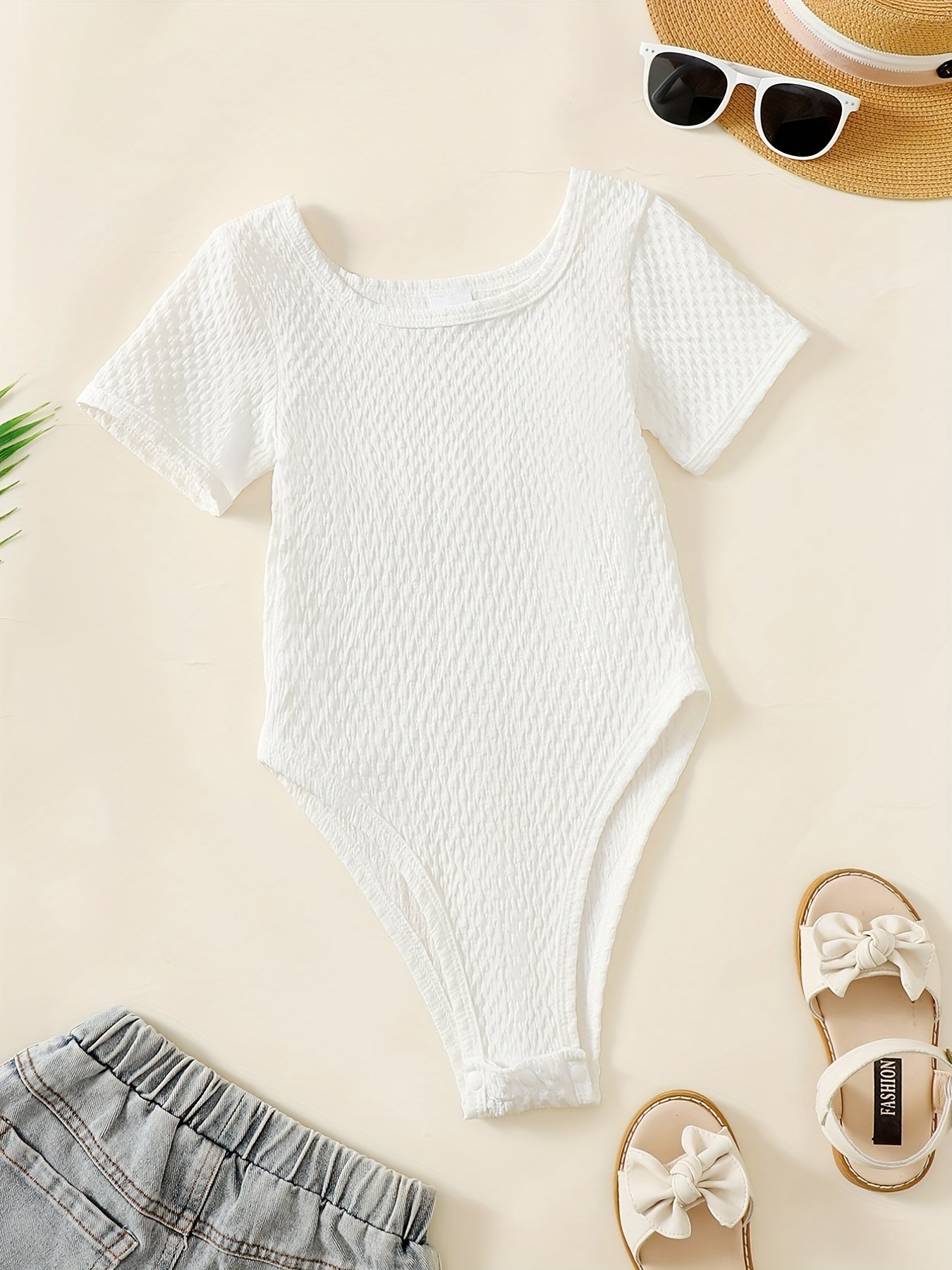 Toddler Girls Jacquard Short Sleeve Rompers Bodysuit Kids Summer Clothes