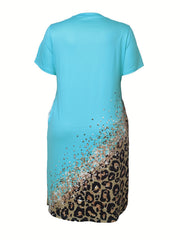 Colorblock Glitter Leopard Print Dress