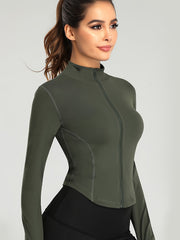 Solid Zip Up Long Sleeve Athletic Jacket