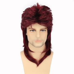 Men's Burgundy Curved Cropped Wig