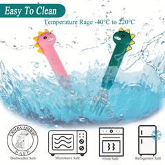 Dino Toddler Silverware Silicone Handle Safe Flatware Stainless Steel Cutlery