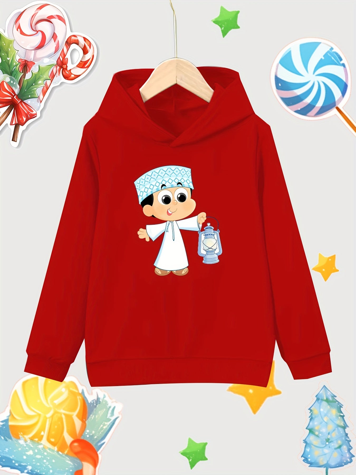 Cartoon Boy Pattern Girl's Cotton Hoodie Active Sweatshirt