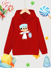 Cartoon Boy Pattern Girl's Cotton Hoodie Active Sweatshirt