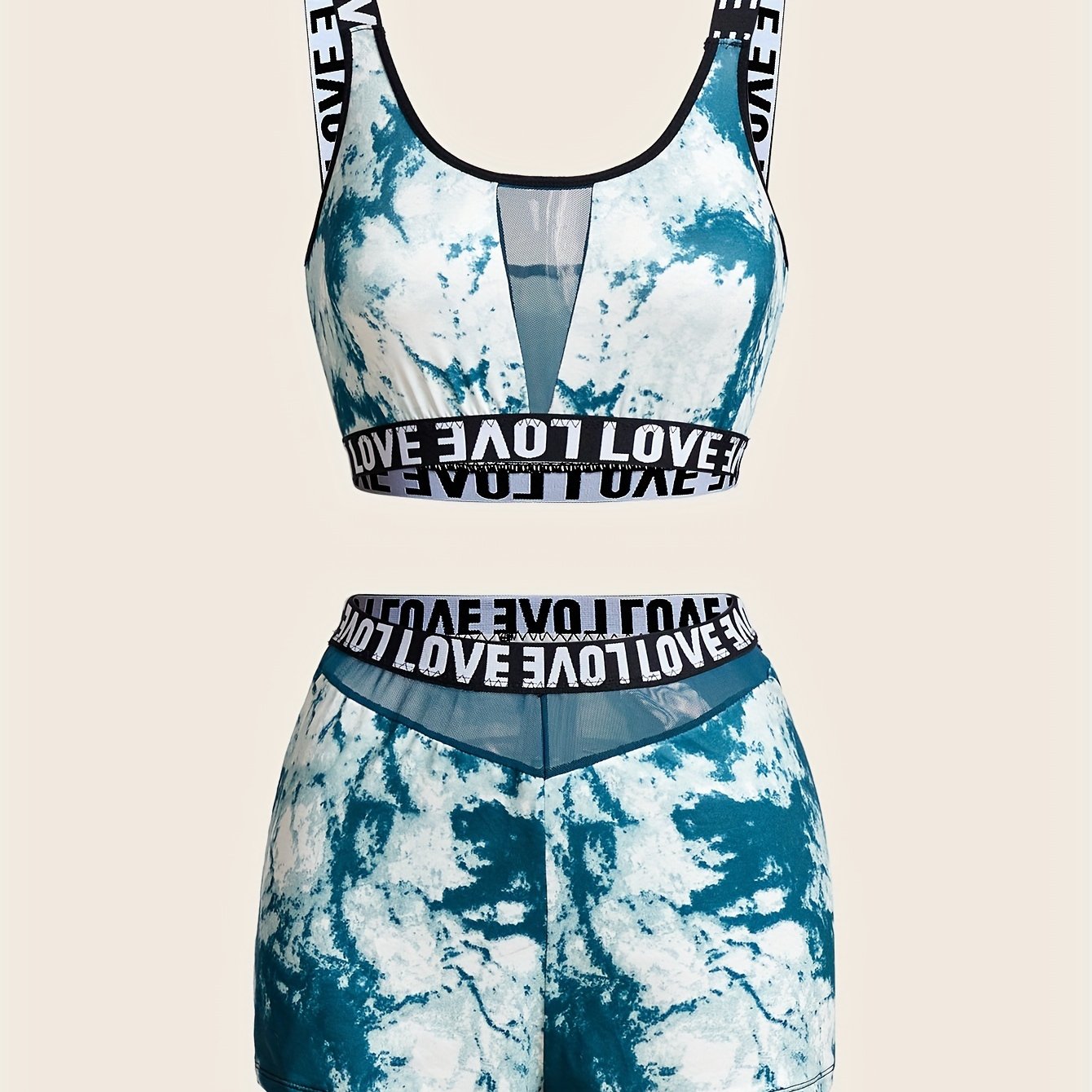 Letter Print Pajama Set Tank Top & Shorts Women's Sleepwear