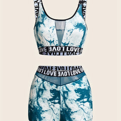 Letter Print Pajama Set Tank Top & Shorts Women's Sleepwear