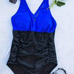 Colorblock V Neck One Piece Bathing Suit