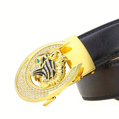 Men's Tiger Head Pattern Metal Buckle Leather Belt Gift