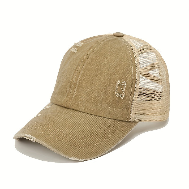 Ripped Trucker Hat Distressed Baseball Cap Mesh Sunshade Dad Hat
