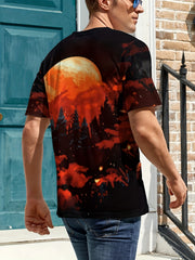 Men's Wolf & Red Moon Graphic T shirt Active Stretch Breathable 3D Print