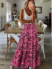Abstract Print High Waist Boho Maxi Skirt Women's Clothing