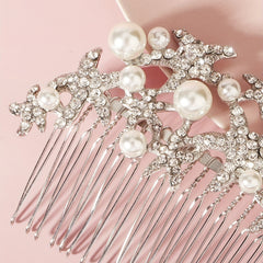 Bridal Rhinestone Hair Comb Faux Pearl Ornament Wedding Accessories