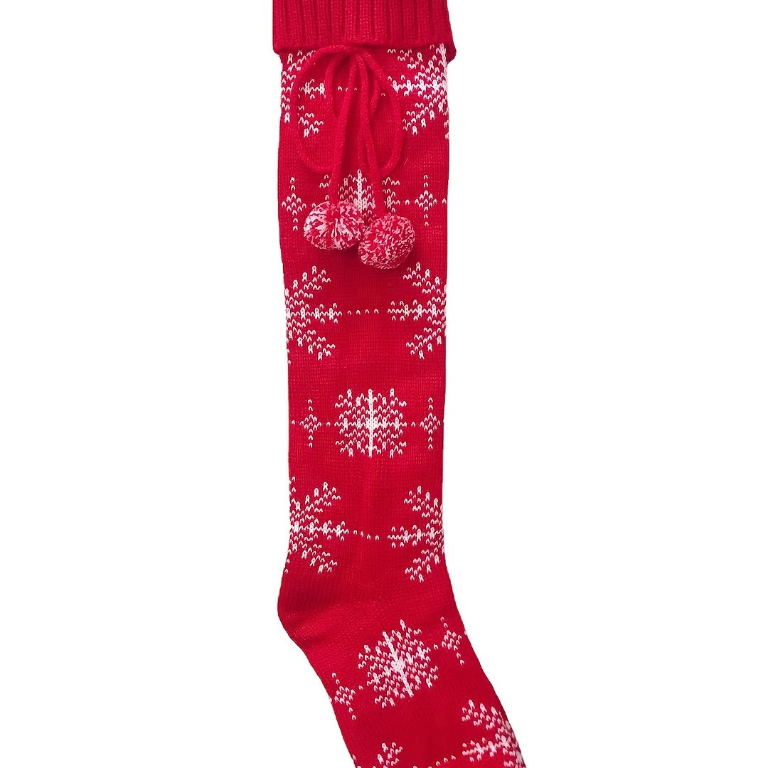 Christmas Knee High Stockings Warm Cotton Knit Socks Red Women's Hosier