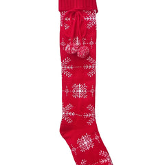 Christmas Knee High Stockings Warm Cotton Knit Socks Red Women's Hosier