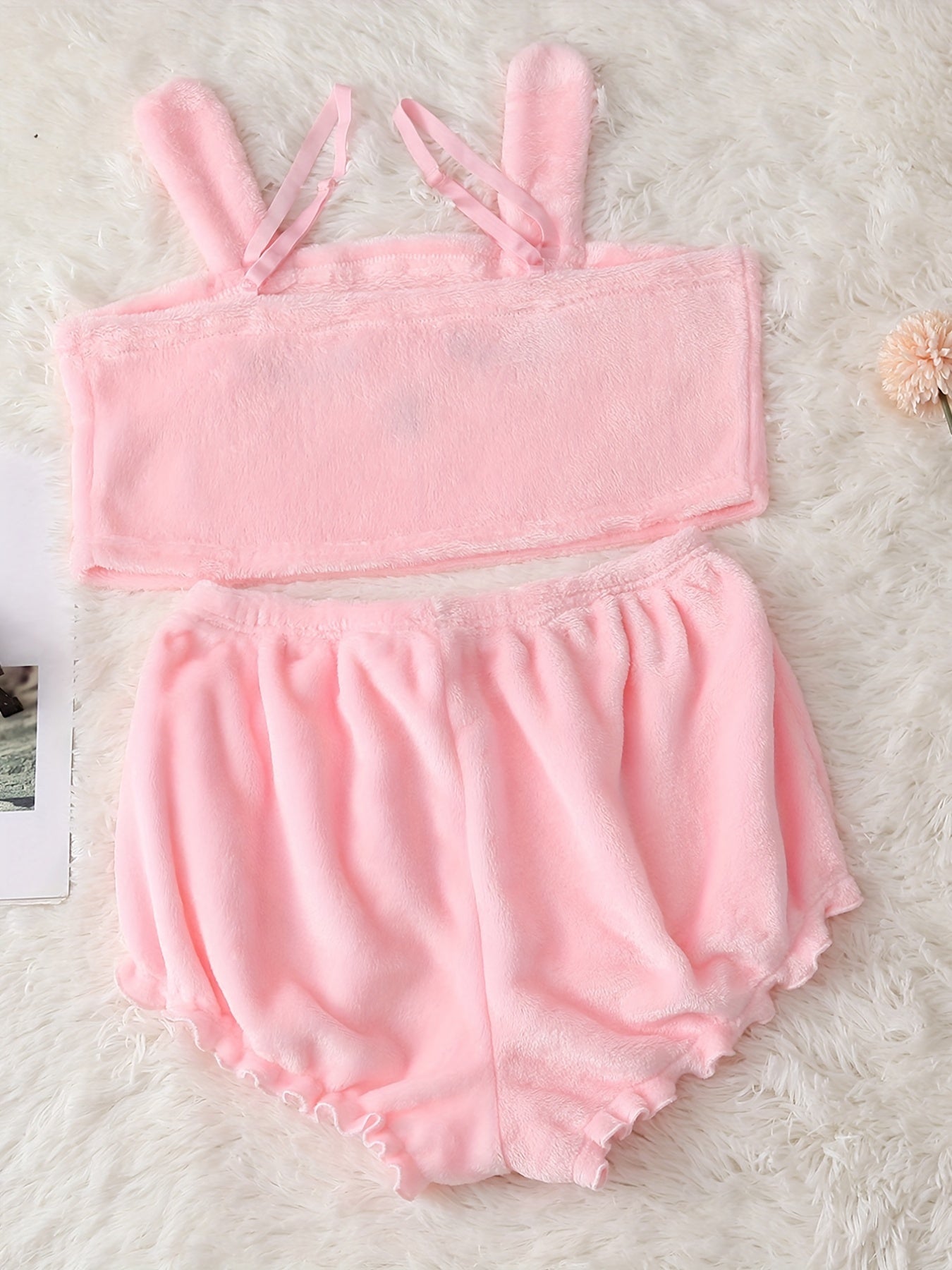 Cartoon Embroidery Pajama Set Plush Tank Top & Shorts