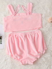 Cartoon Embroidery Pajama Set Plush Tank Top & Shorts