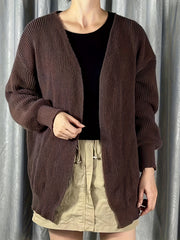 Solid Open Front Cardigan Long Sleeve Drop Shoulder Cardigan