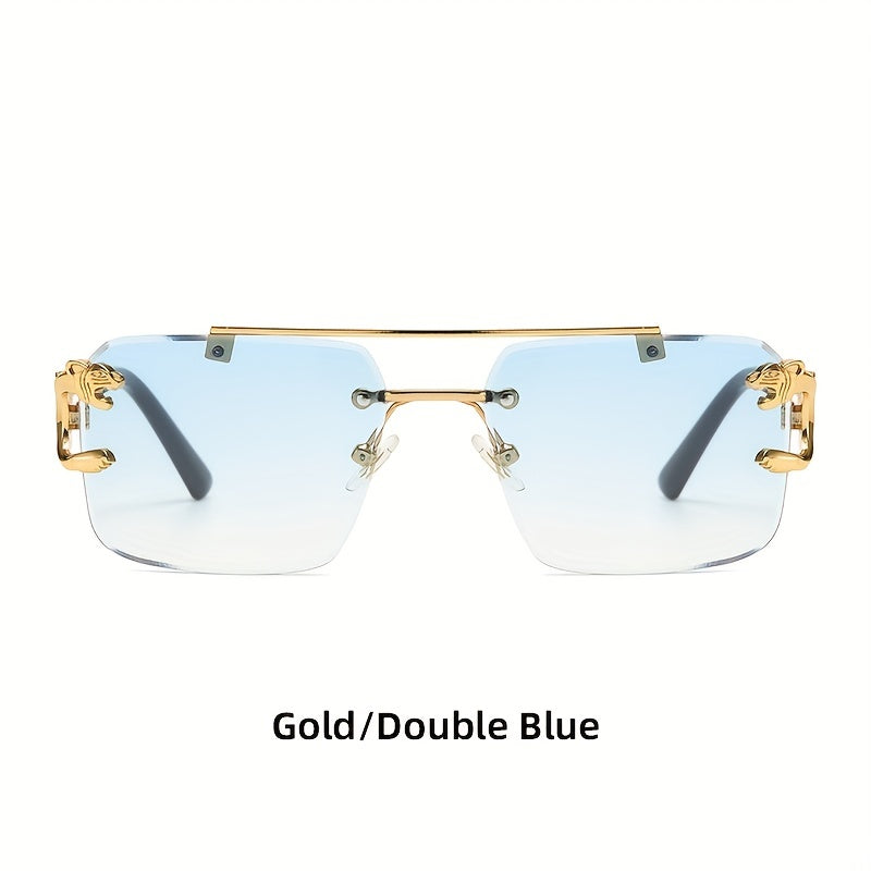 Metal Double Beam Sunglasses Leopard Rimless Square Glasses