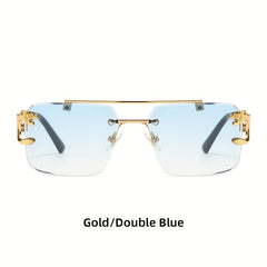 Metal Double Beam Sunglasses Leopard Rimless Square Glasses