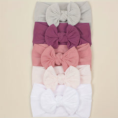 5pcs Soft Nylon Bow Elastic Headband Hair Accessories for Baby Girls