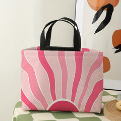 Pink Coral Stripes Lunch Bag Waterproof Insulated Bento Bag