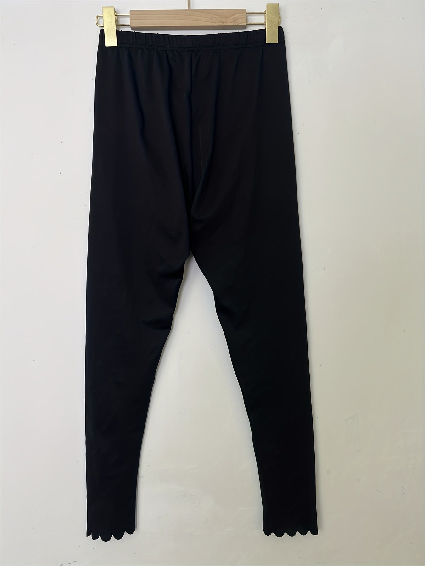 Scallop Trim Skinny Leggings Women's Clothing