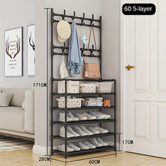 Multipurpose 58" Coat Rack Shoe Shelf, Carbon Steel, Self Assembly Required