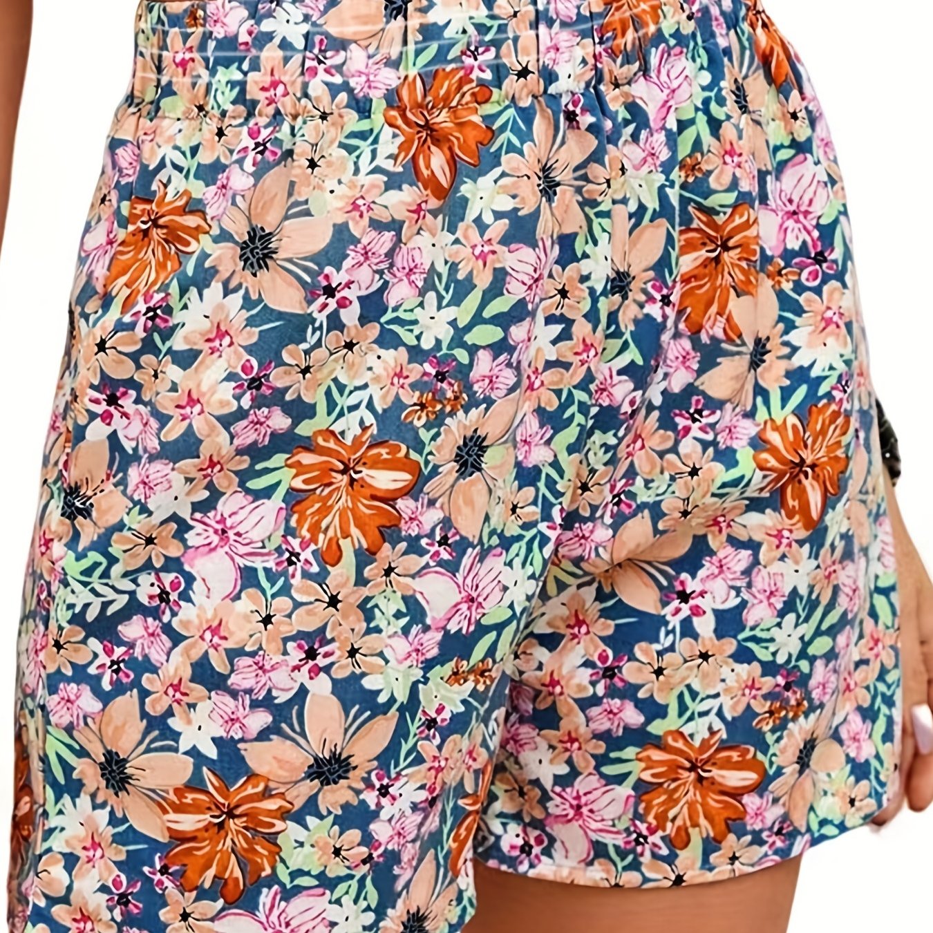 Vacay Shorts Women's Plus Ditsy Floral Print Elastic Waist