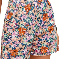 Vacay Shorts Women's Plus Ditsy Floral Print Elastic Waist