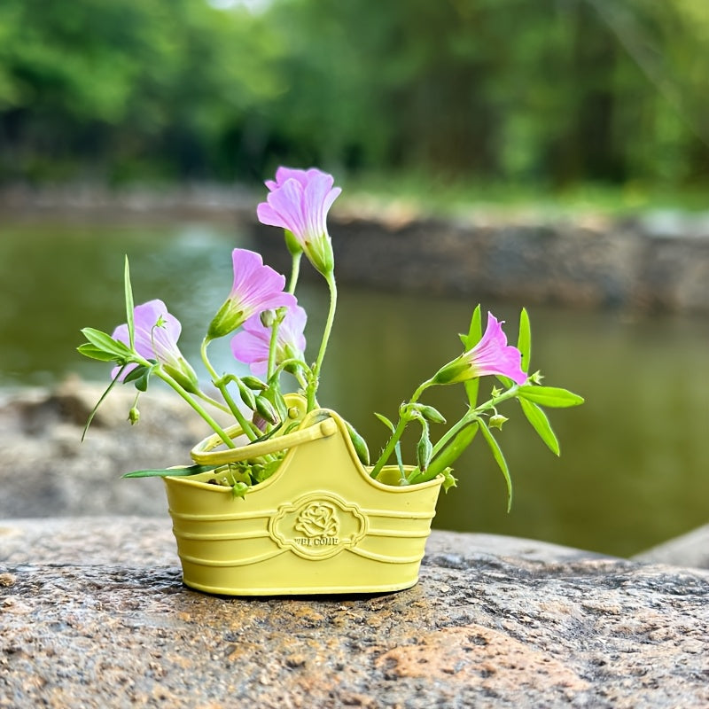 2pcs 1:12 Dollhouse Metal Flower Bucket Basket with Shovel Fairy Garden Decor