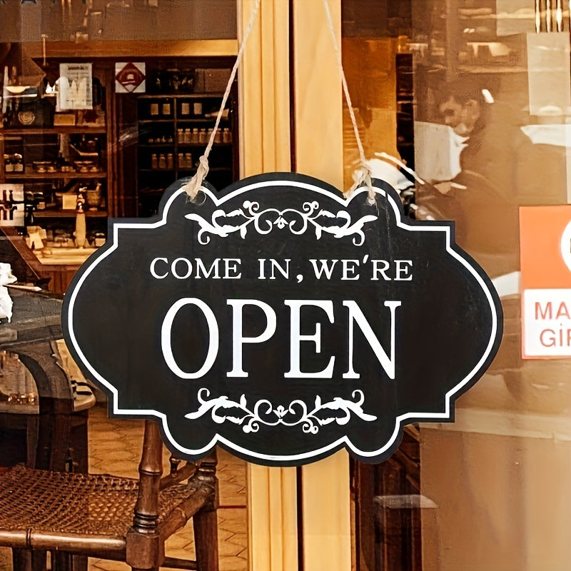 Double Sided Wooden Door Plate - OPEN CLOSED Sign