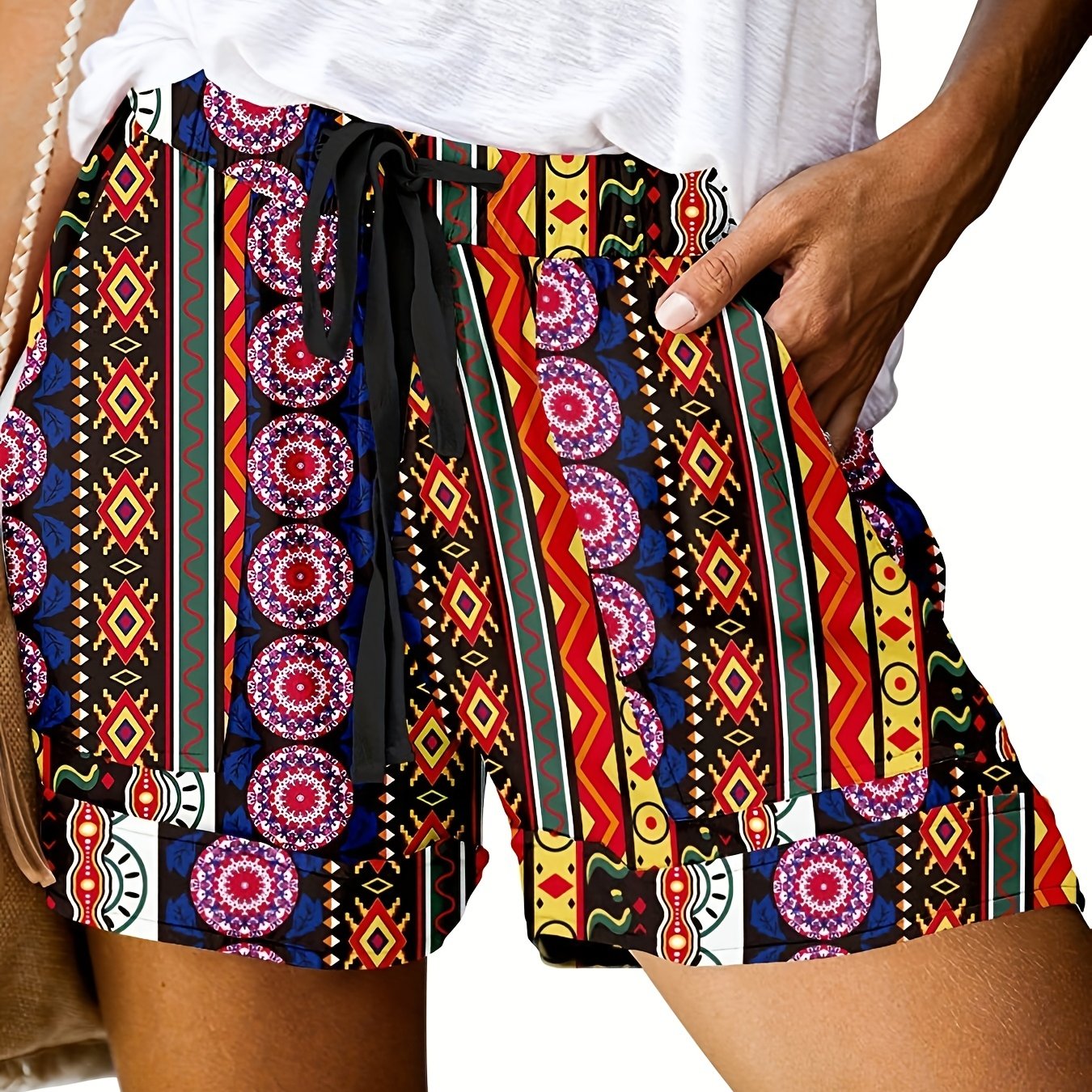 Paisley Print Drawstring Shorts for Women