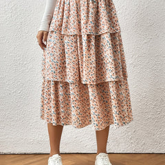 Boho Floral Print Tiered Maxi Skirts High Waist for Spring & Summer