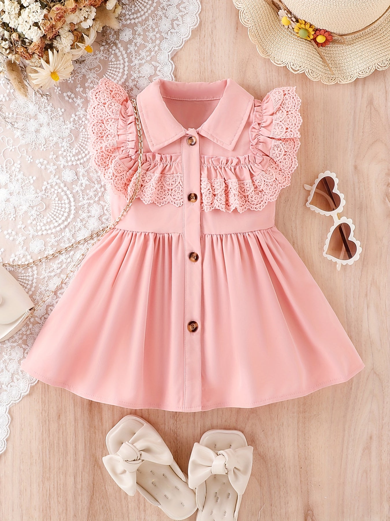 Baby Girls Ruffle Lace Trim Sleeveless Dress