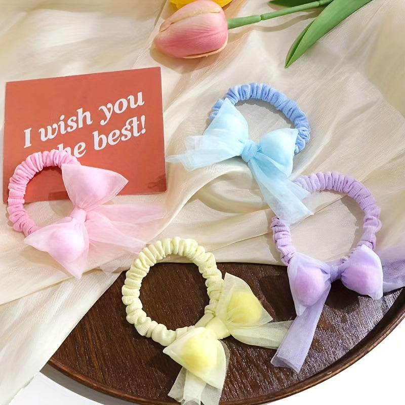 2pcs Bow Mesh Hair Band Elastic Hair Ties Hair Accessories For Girls