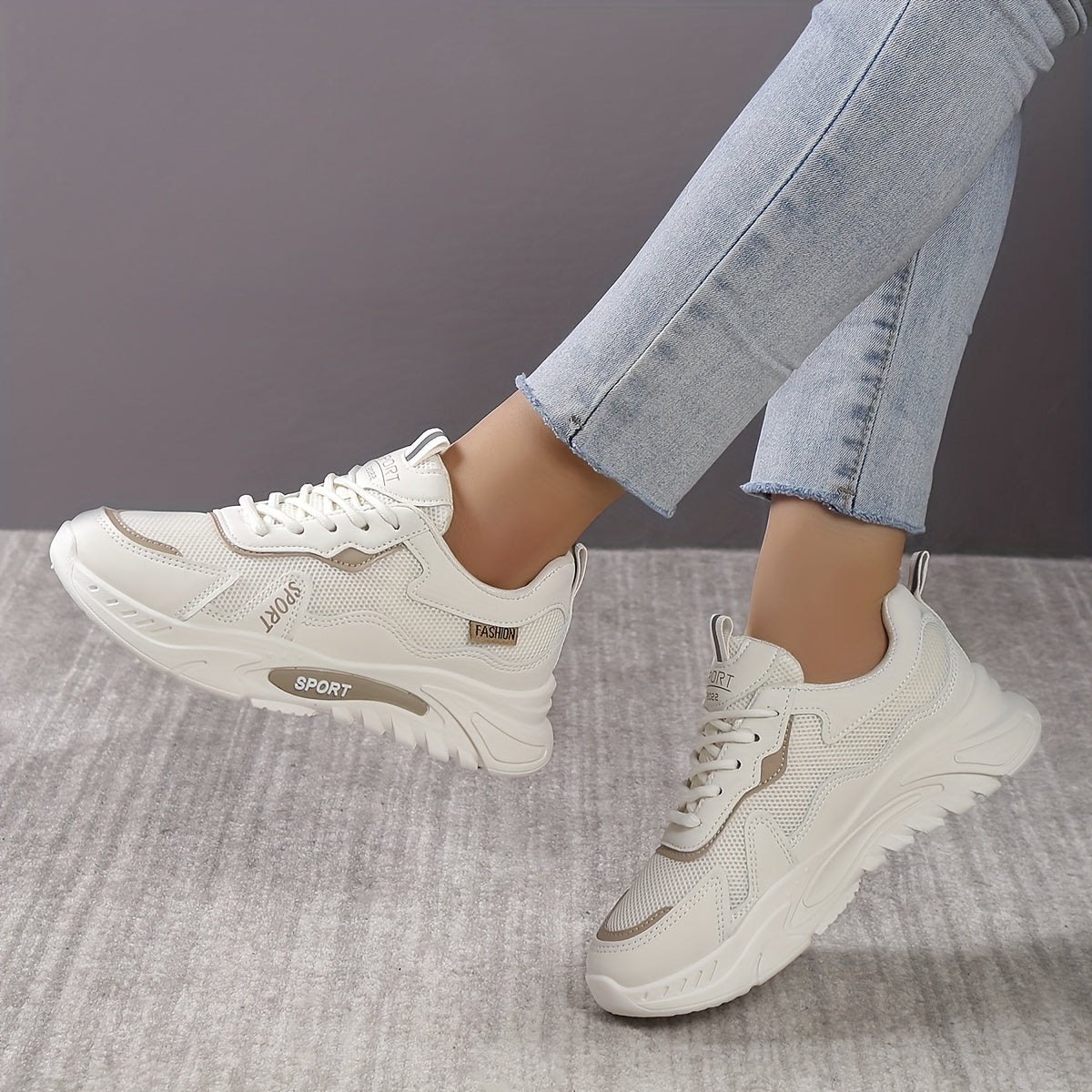 Women's Mesh Platform Sneakers Lace Up Comfortable Running Shoes