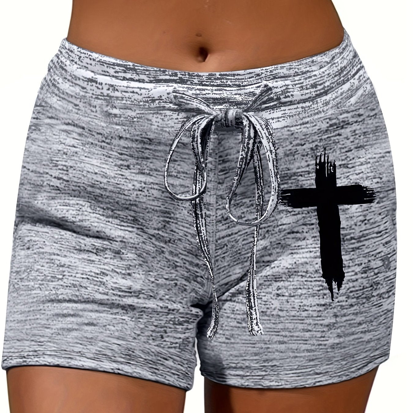 Cross Print Casual Drawstring Waist Shorts Spring & Summer Women's Clothing