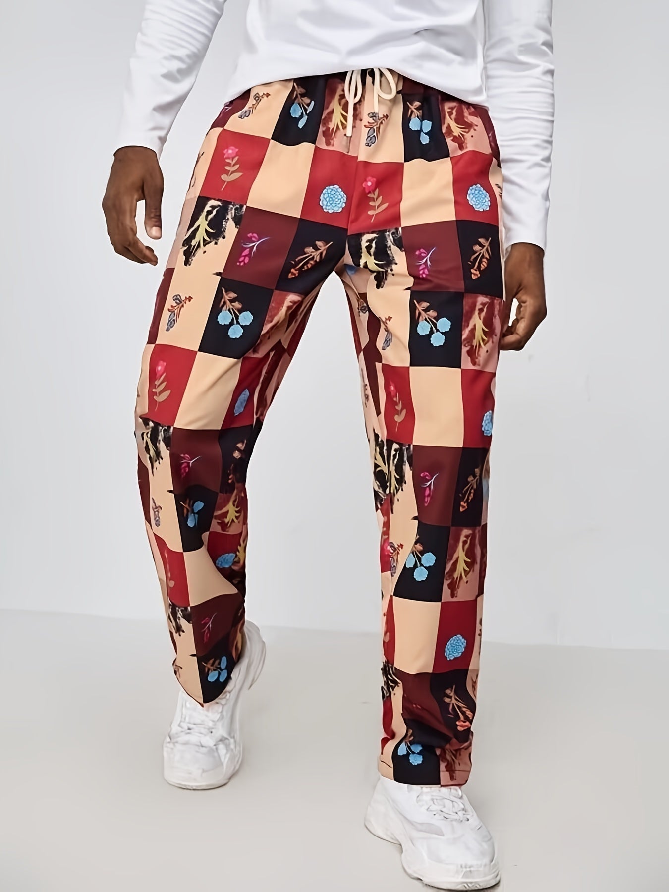 Men's Plaid Casual Pants Straight Leg Trousers