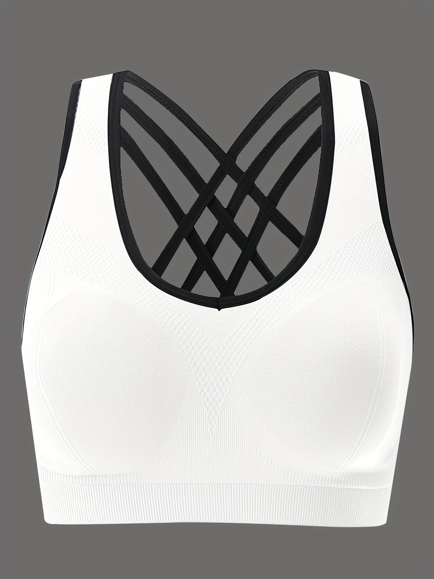 Sports Bra Women's Plus Solid Seamless Padded Cross Back Fitness Bra