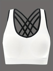 Sports Bra Women's Plus Solid Seamless Padded Cross Back Fitness Bra